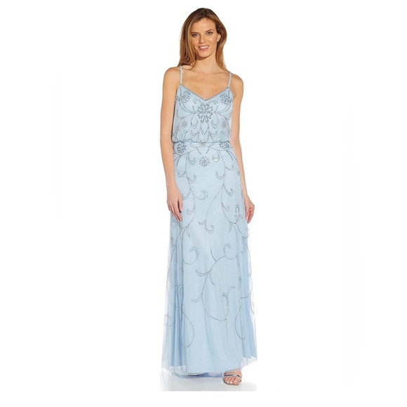 Adrianna Papell Blouson Light Blue Embellished Gown Size 6 - Picture 2 of 11